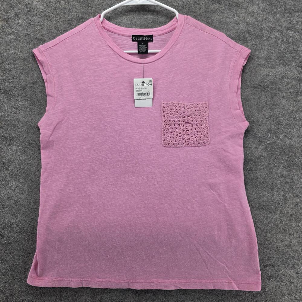 DESIGN365 Shirt Womens Medium Pink Crush Crochet Pocket Sleeveless Top Casual